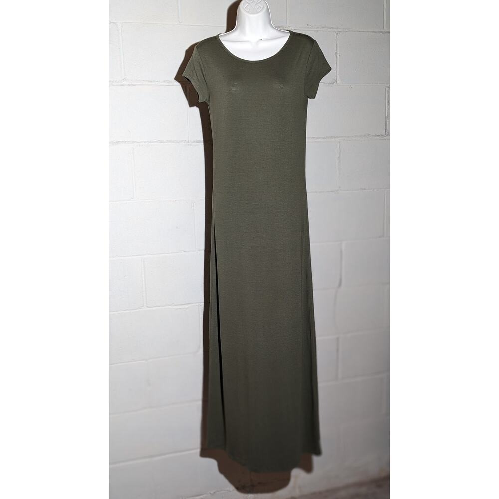 Forever 21 Olive Green Maxi Dress Short Sleeve Casual Long Dress Medium